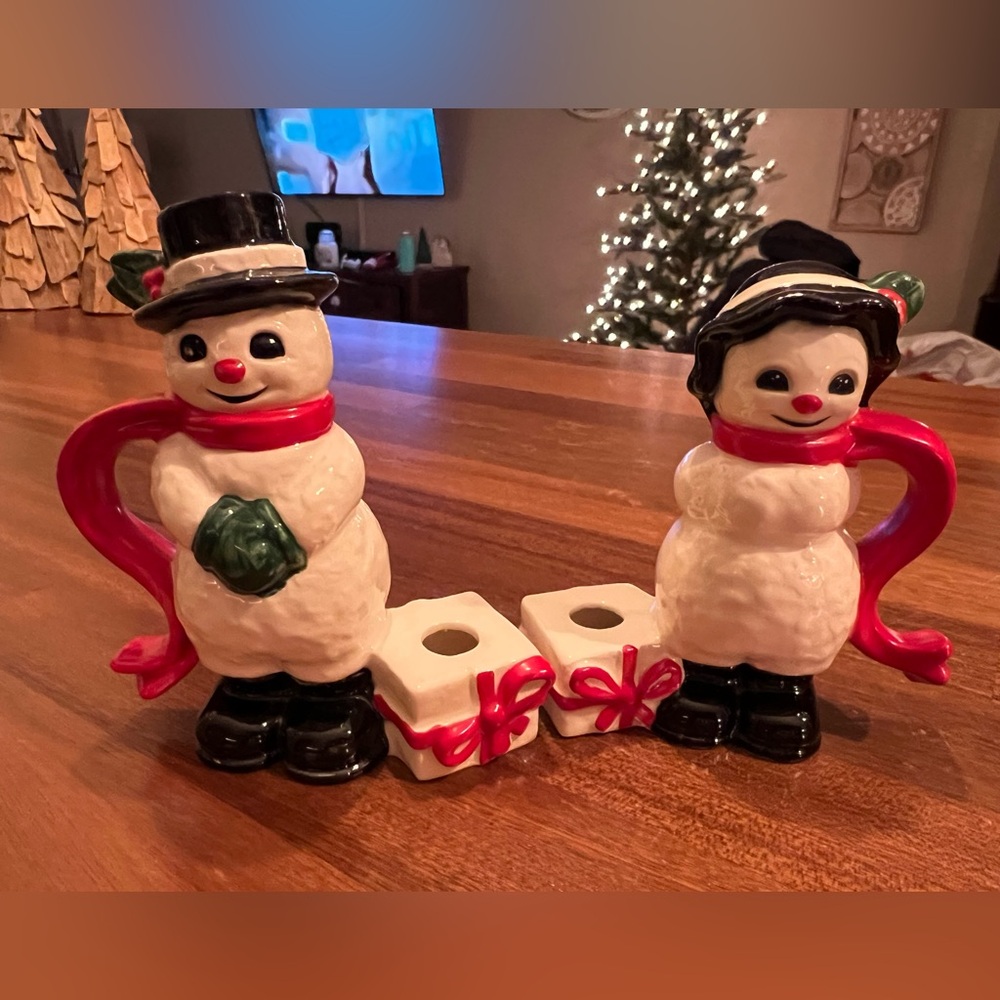 Goebel Vintage Snowman mini candle holder set